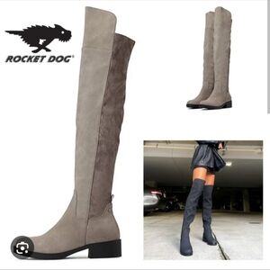 Rocket Dog Pasha Gray Over the Knee Zip Up Block Heel Boots